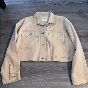 Zara Beige Cropped Denim Jacket